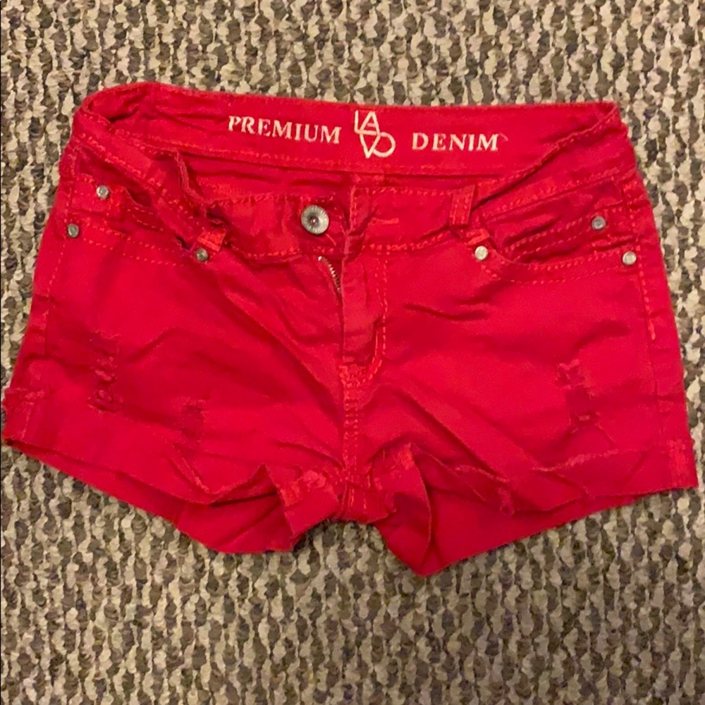 Red jean shorts